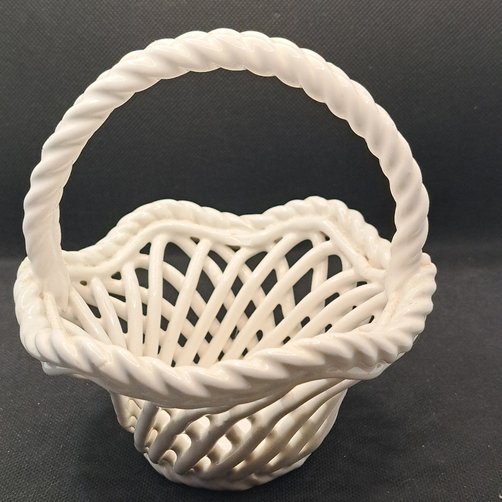 Ceramic White Lattice Basket - Italian Made - Mid Century